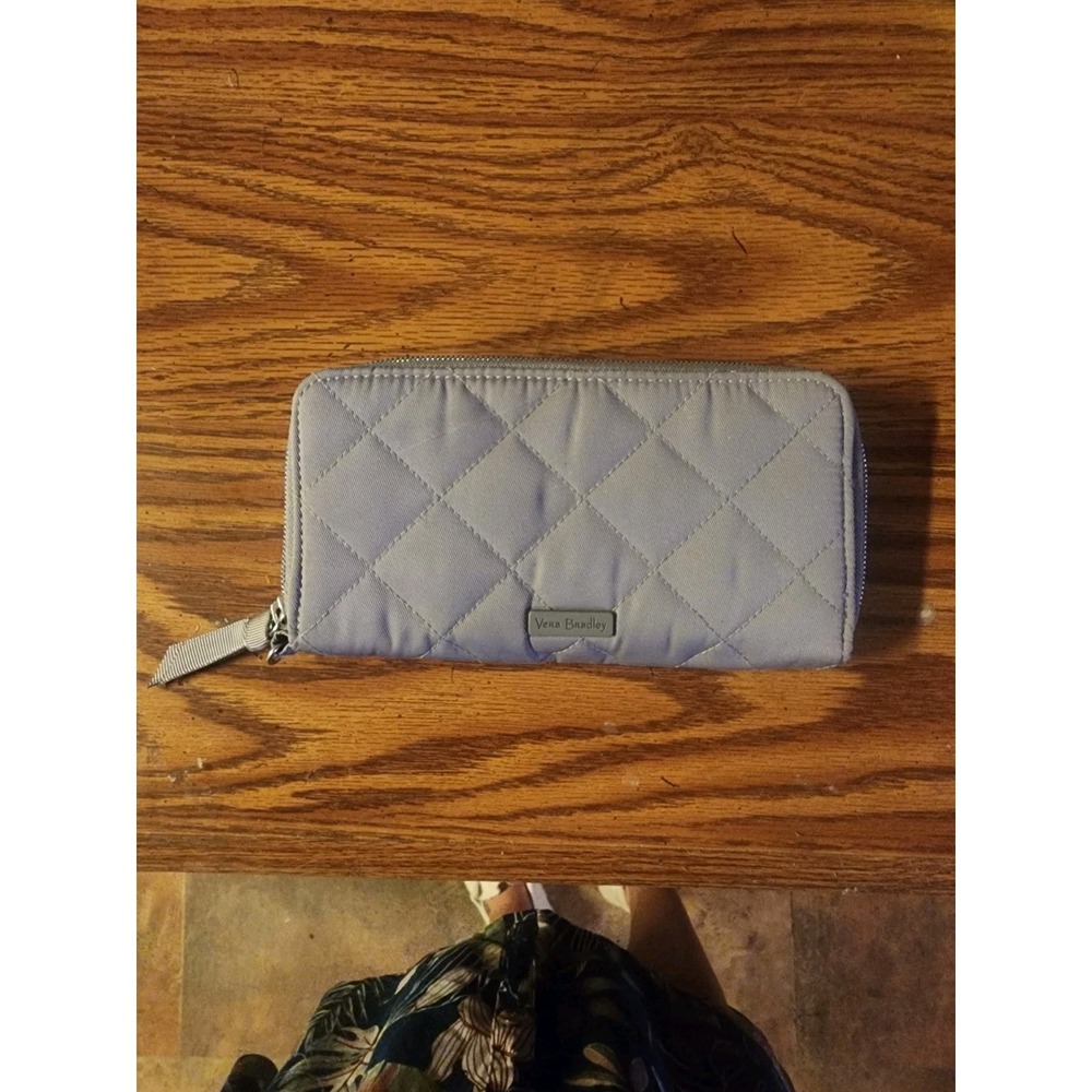Vera Bradley Zip Around Quilted Gray Wallet Wristlet RFID Blocking